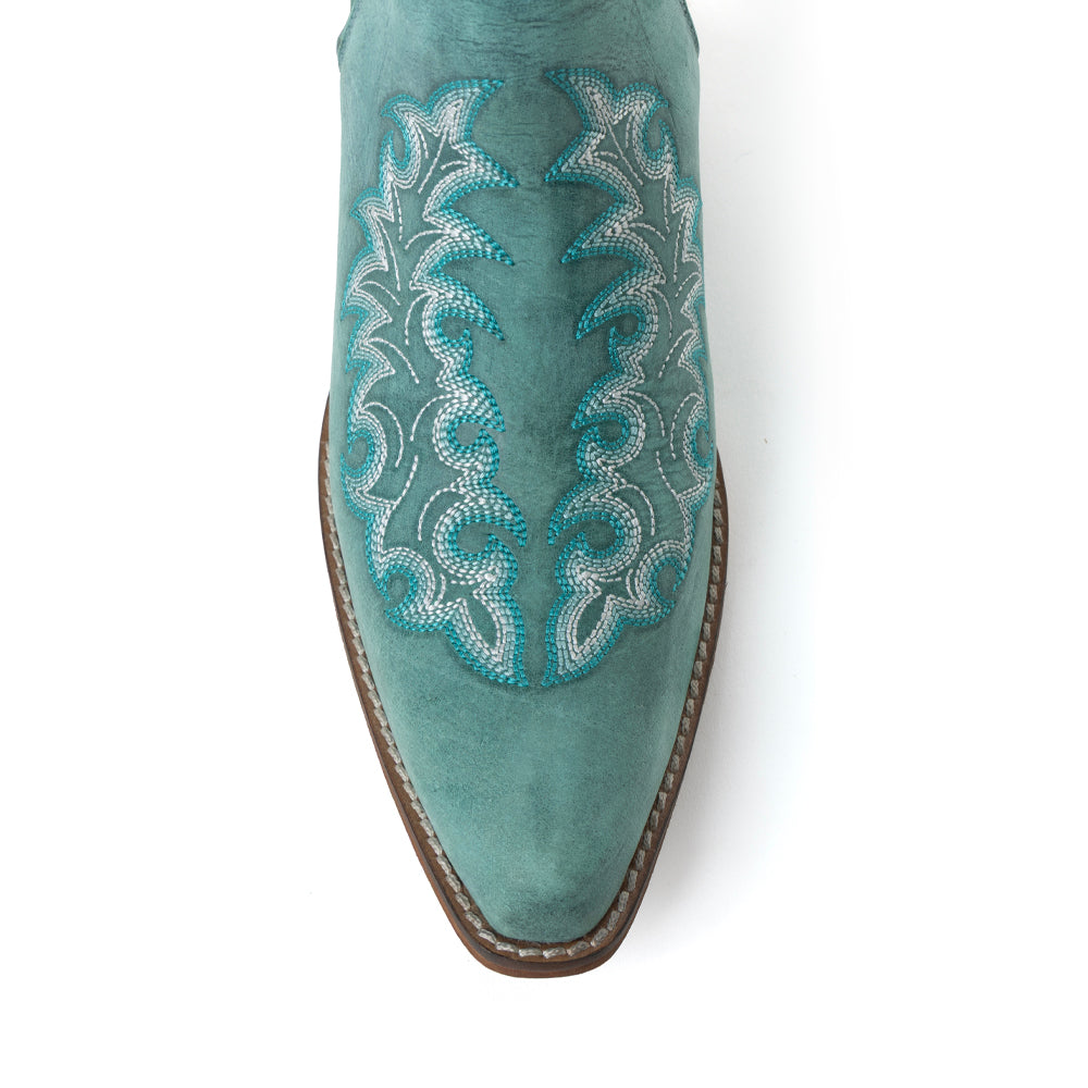 Myra Sagebreeze Embroidered Leather Booties in Lagoon Teal - Myra USA