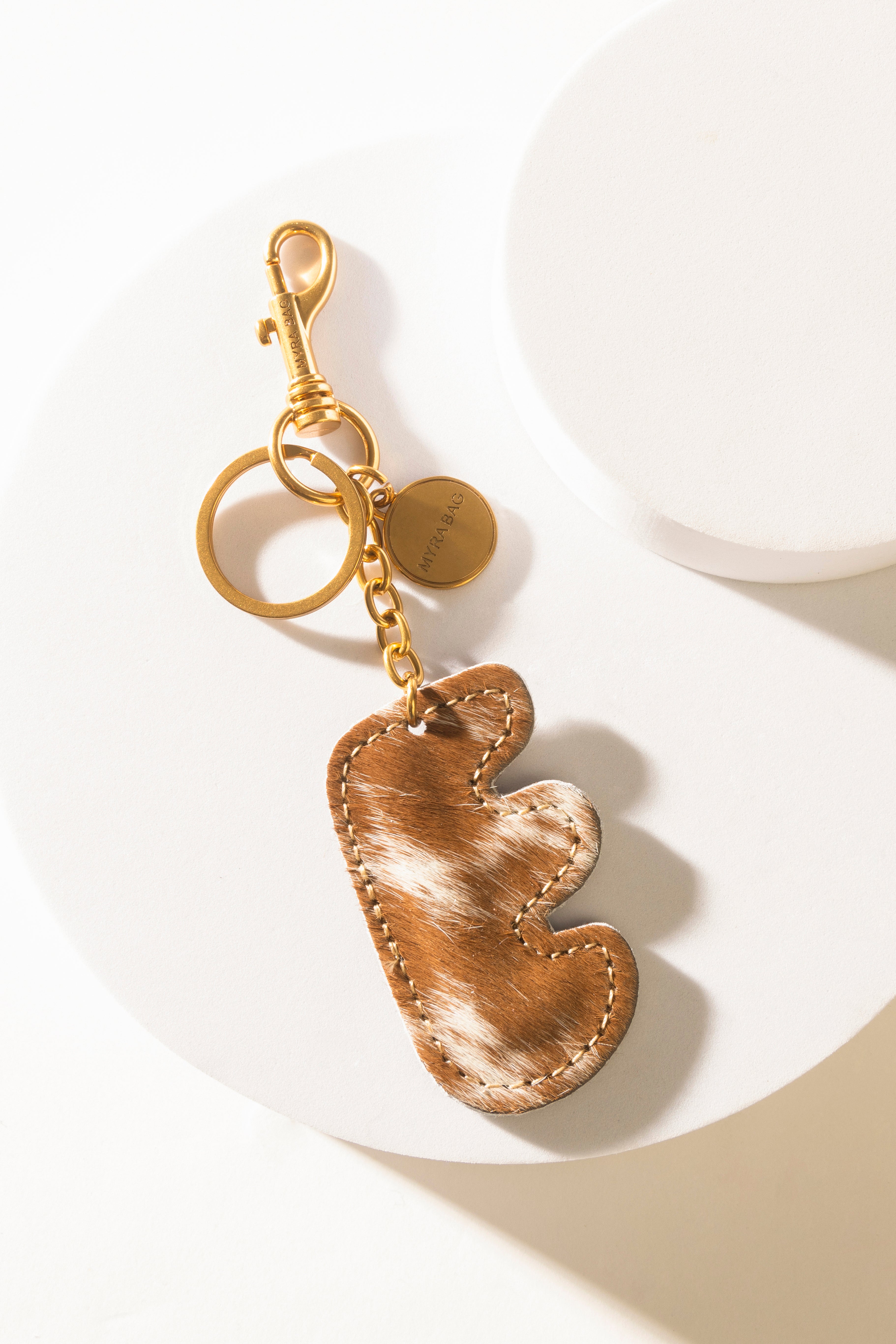 Alpha 'E' Hairon Bag Charm in Brown & White