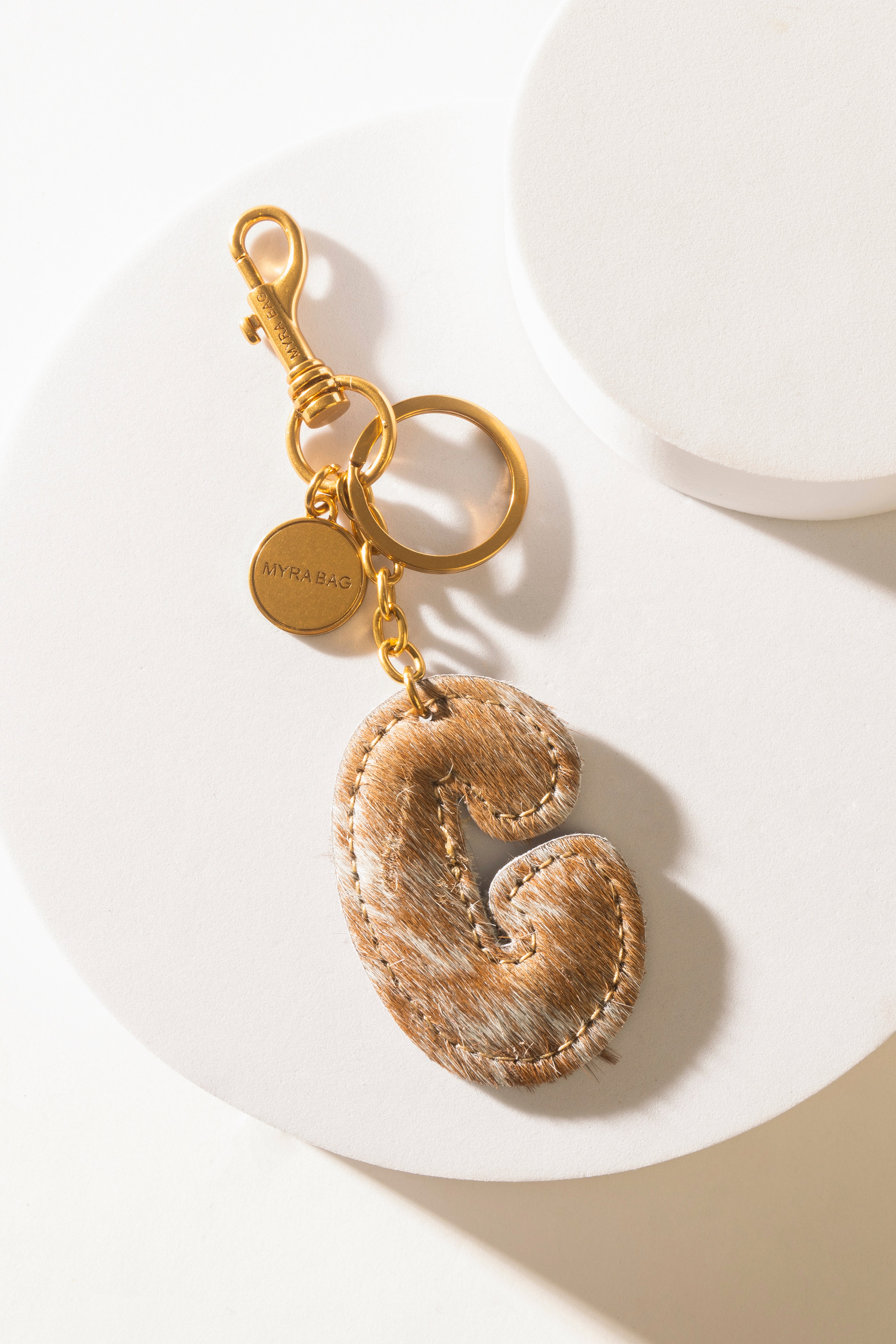 Alpha 'G' Hairon Bag Charm in Brown & White