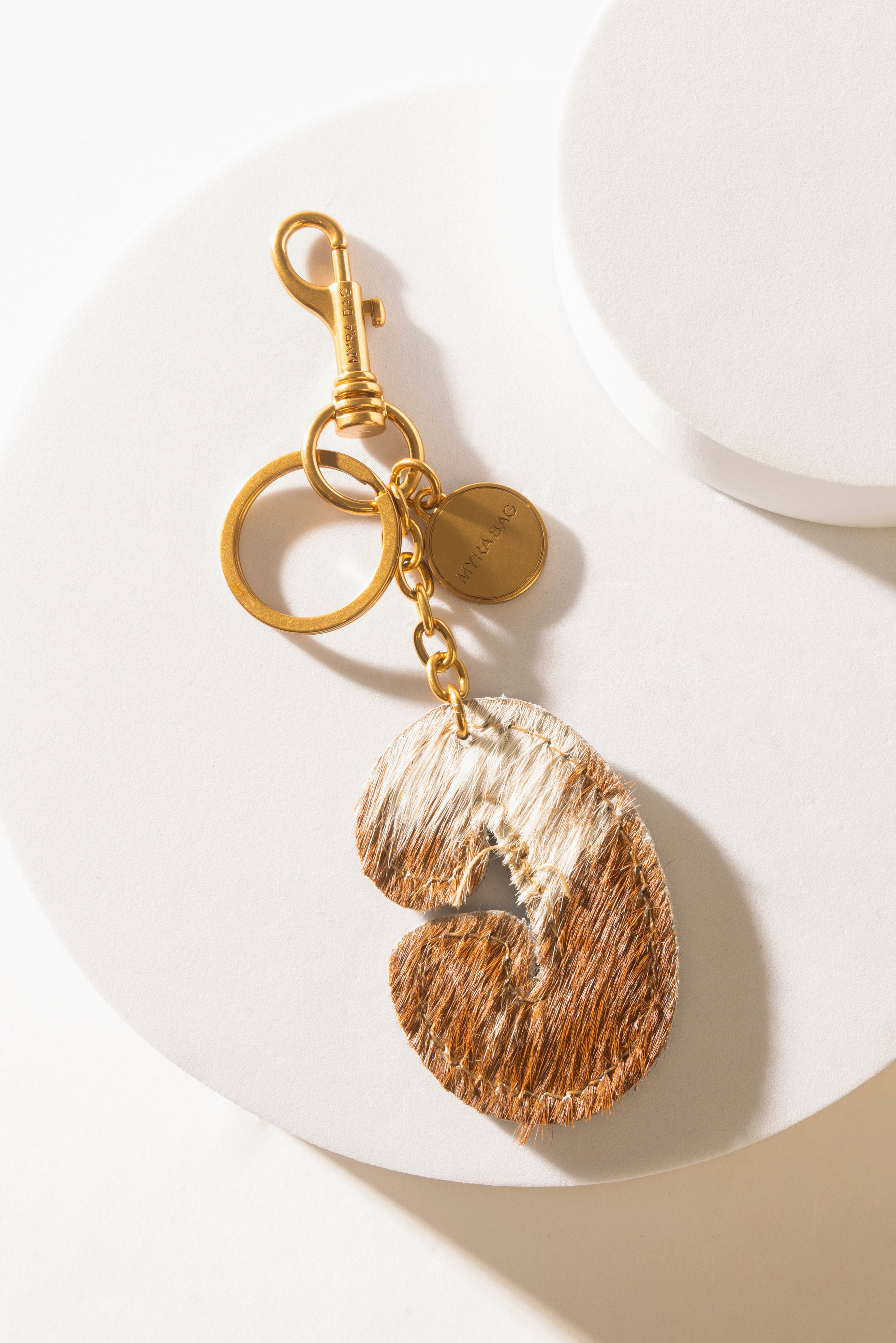 Alpha 'G' Hairon Bag Charm in Brown & White