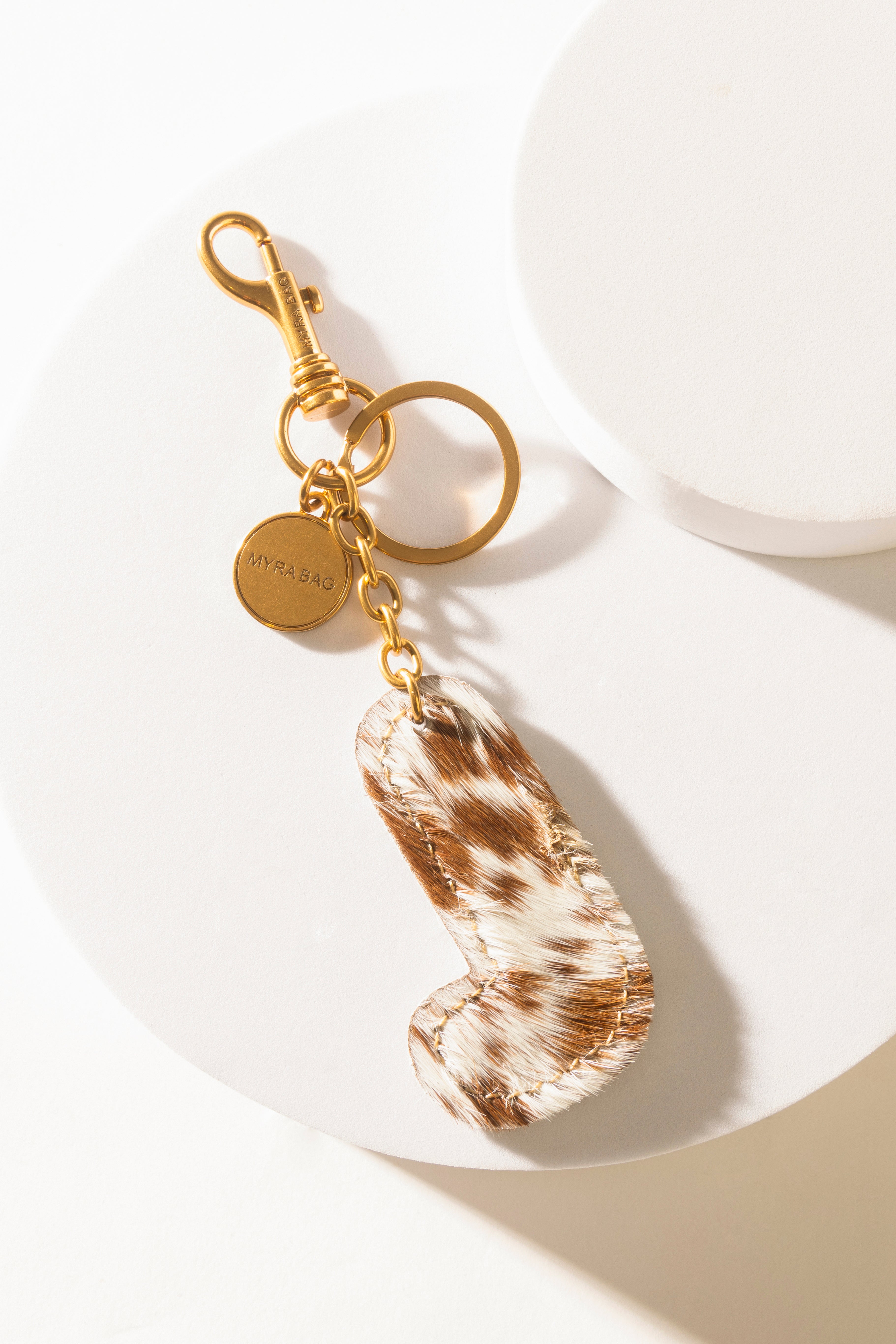 Alpha 'L' Hairon Bag Charm in Brown & White