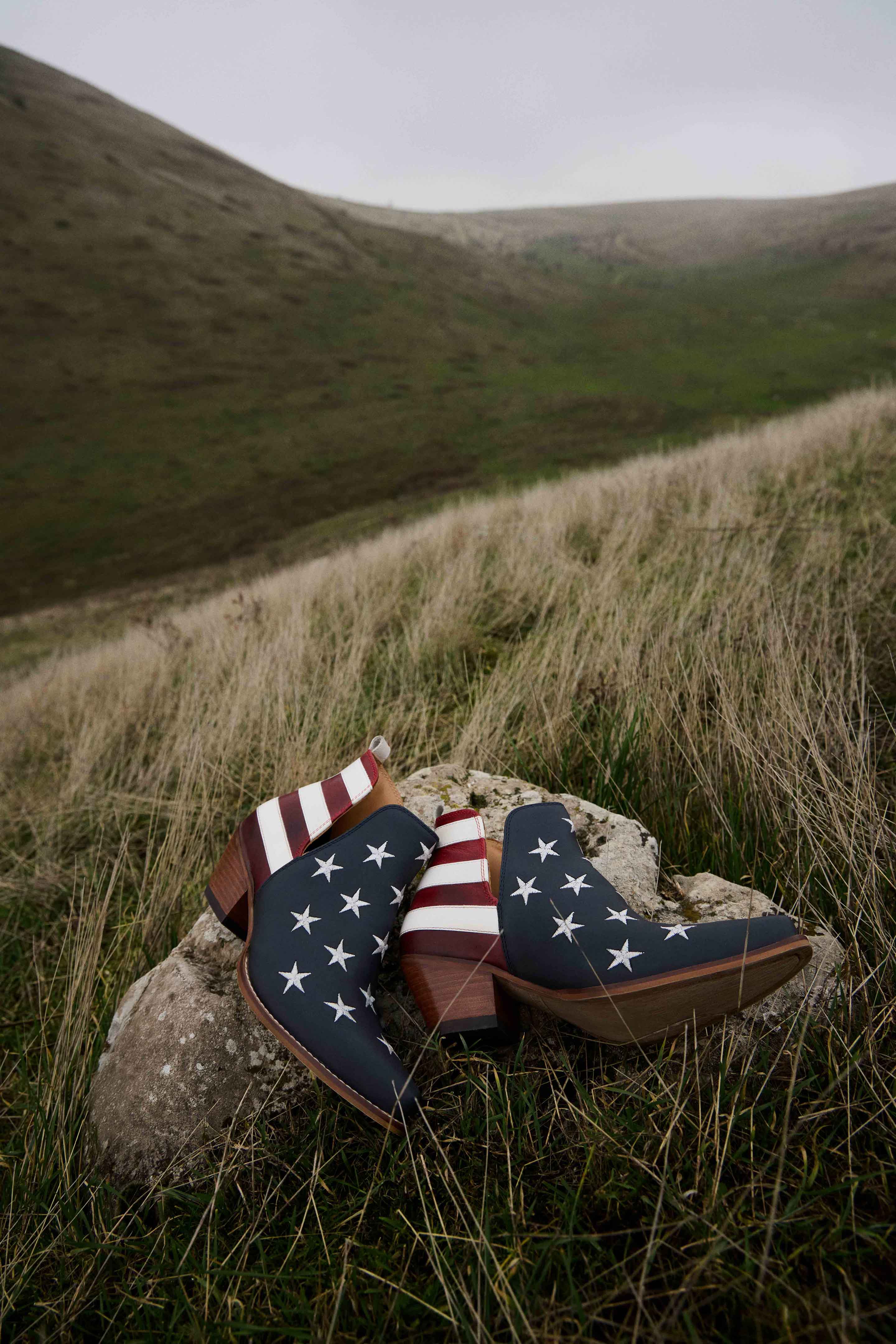 Myra Liberty Star Leather Booties in Vintage Blue