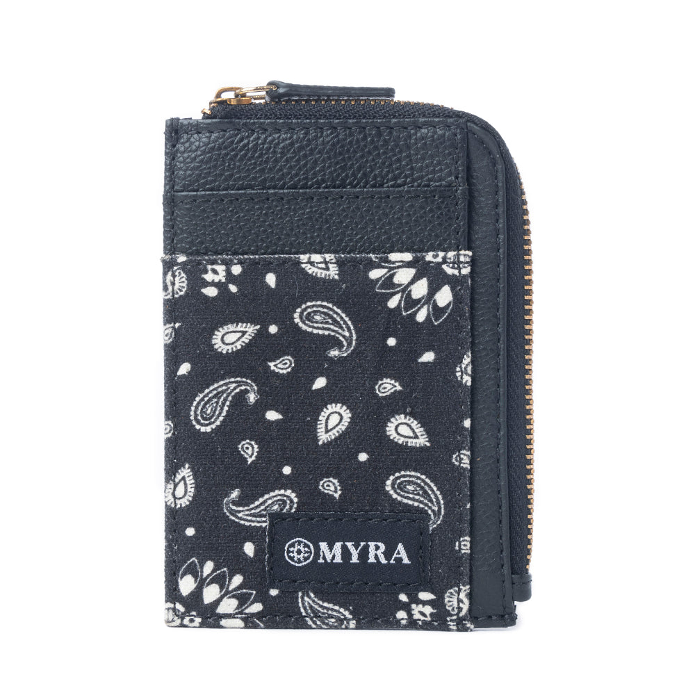 Myra Shadow Paisley Leather Credit Card Holder in Midnight Paiseley