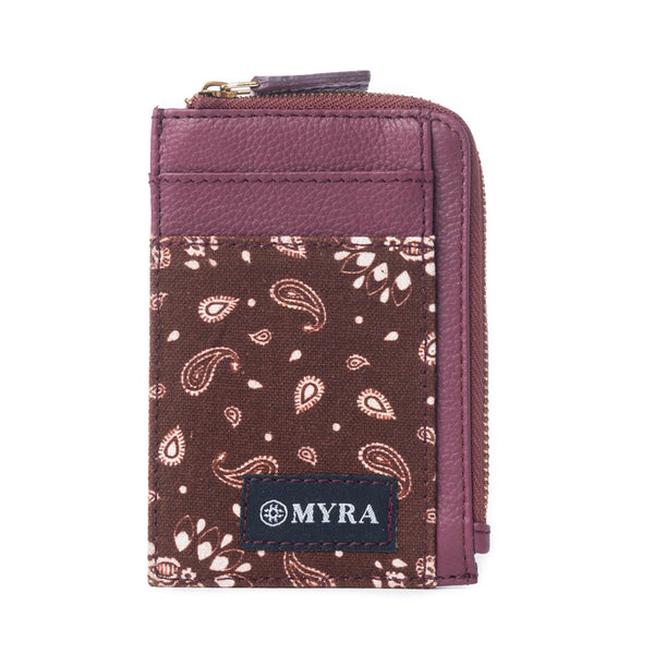 Myra Red Rock Bloom Leather Credit Card Holder in Russet Plum - Myra USA