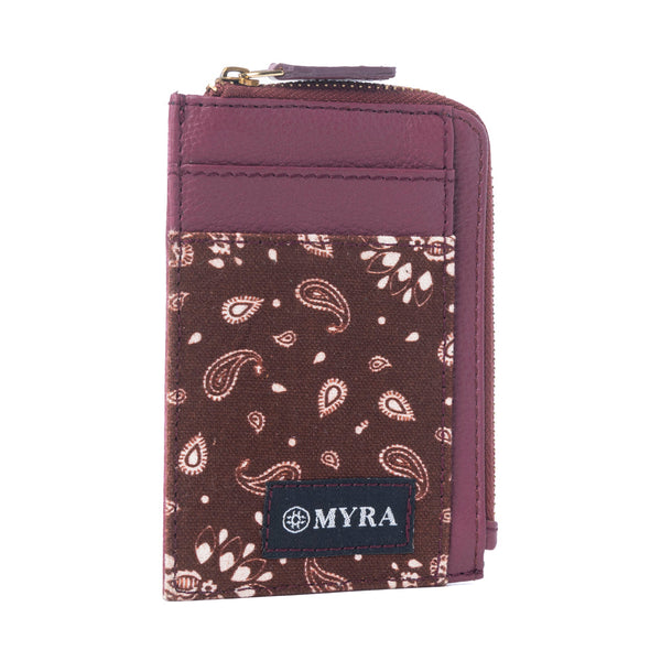 Myra Red Rock Bloom Leather Credit Card Holder in Russet Plum - Myra USA