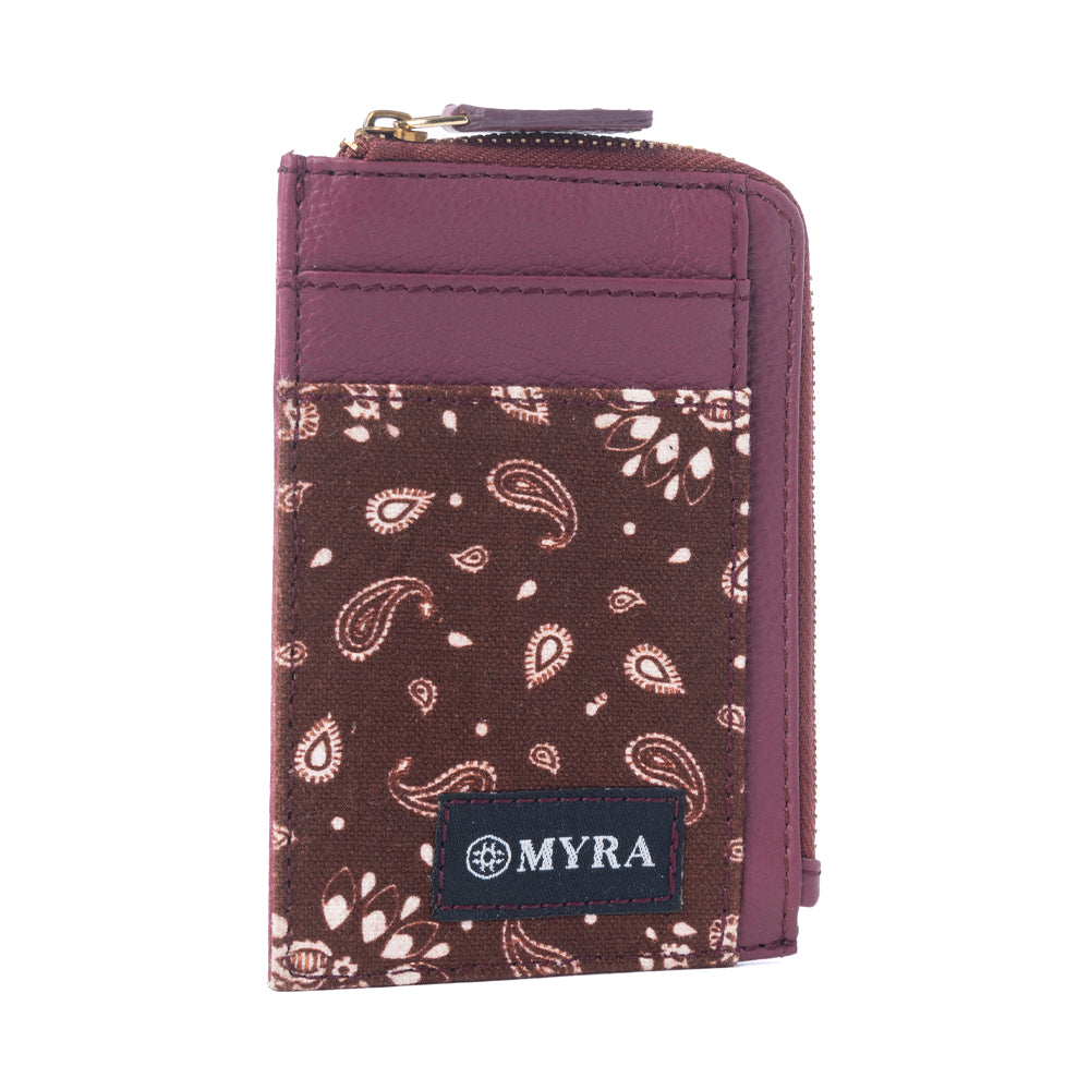 Myra Red Rock Bloom Leather Credit Card Holder in Russet Plum