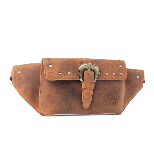 Yellowstone High Plains Studded Fanny Pack with Buckle in Amber - Myra USA