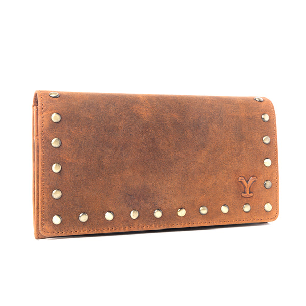 Yellowstone Caldera Leather Wallet with Rivets in Amber - Myra USA