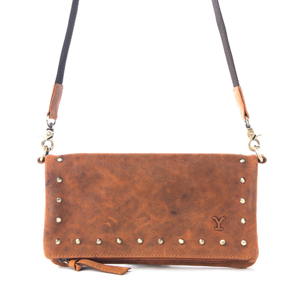 Yellowstone Palisade Clutch Bag with Rivets in Amber - Myra USA