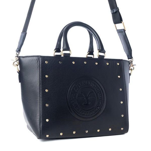 Yellowstone Valley Soul Studded & Embossed Tote Leather Bag in Ash - Myra USA