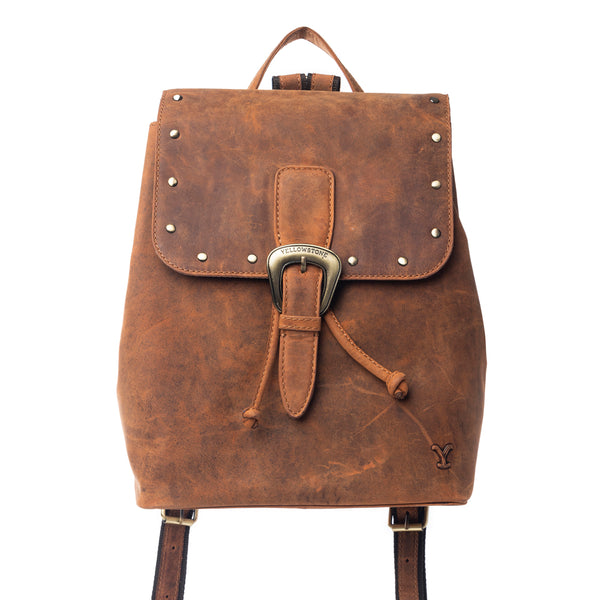 Yellowstone Longhorn Amber Studded Leather Backpack - Myra USA