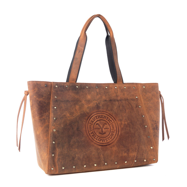 Yellowstone Legacy Studded Leather Tote in Amber - Myra USA