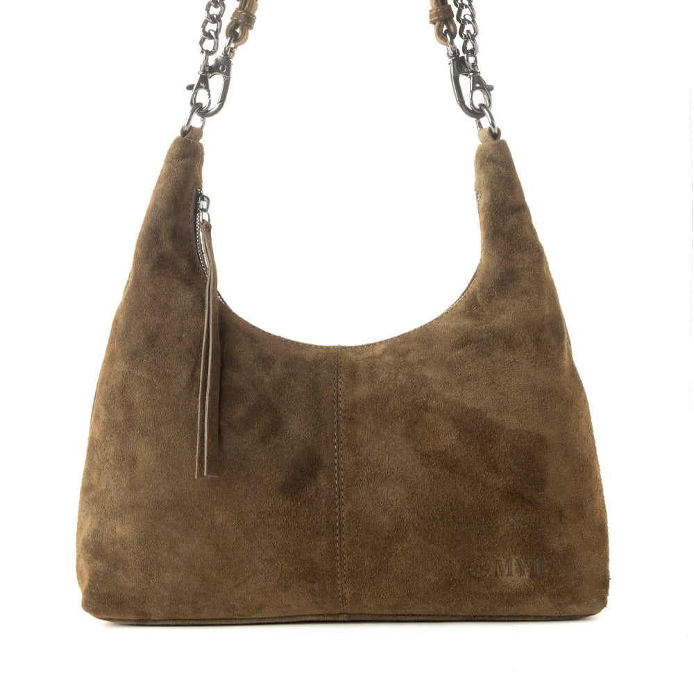 Juniper Trail Genuine Suede Bag for Women in olive with soft finish with extra strap - Myra USA