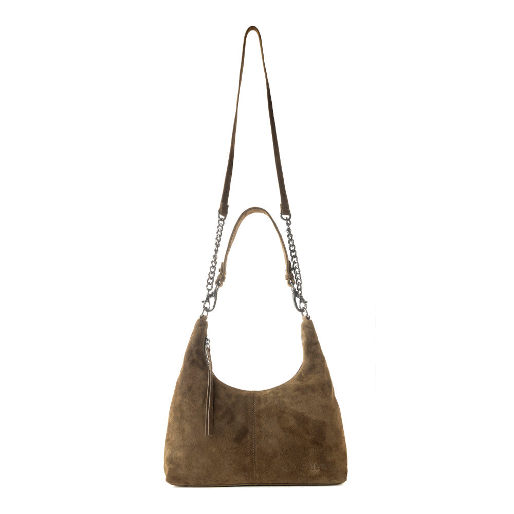 Juniper Trail Genuine Suede Bag for Women in olive with soft finish with extra strap - Myra USA