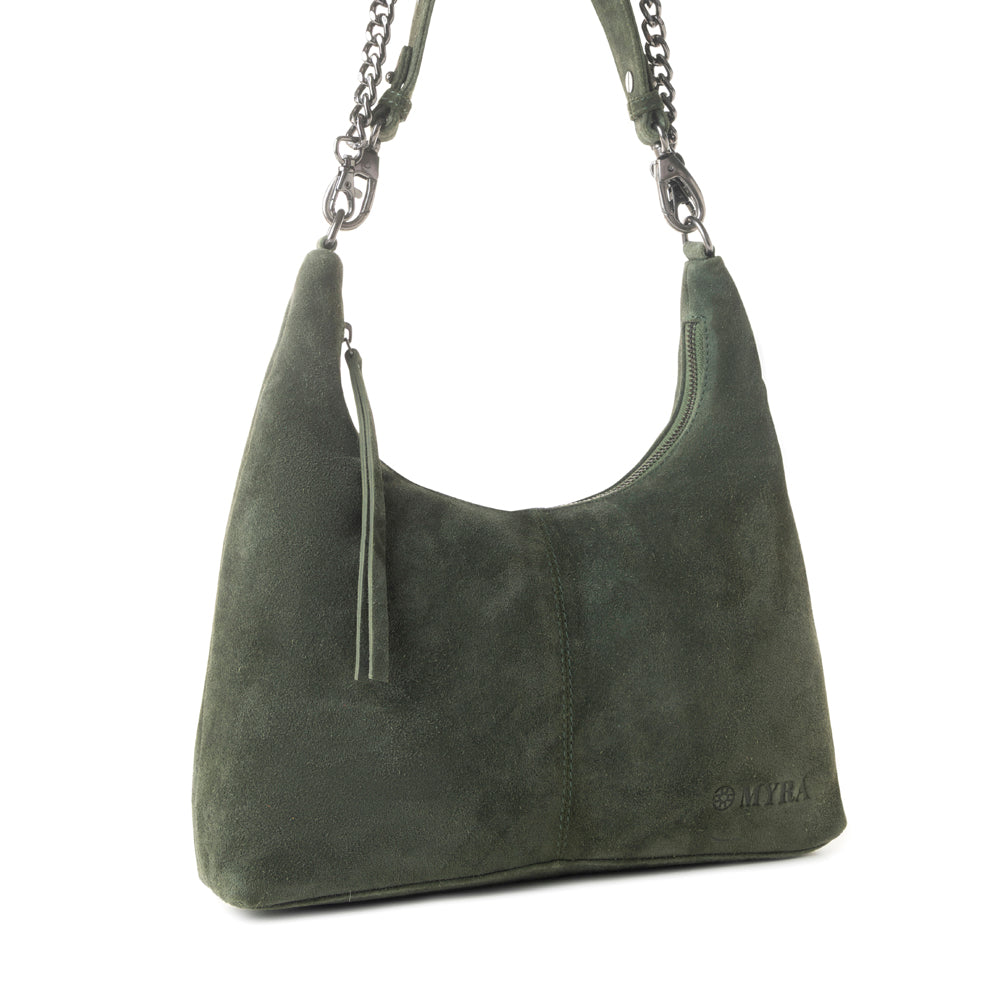 Juniper Trail Genuine Suede Bag for Women in forest green with extra strap - Myra USA