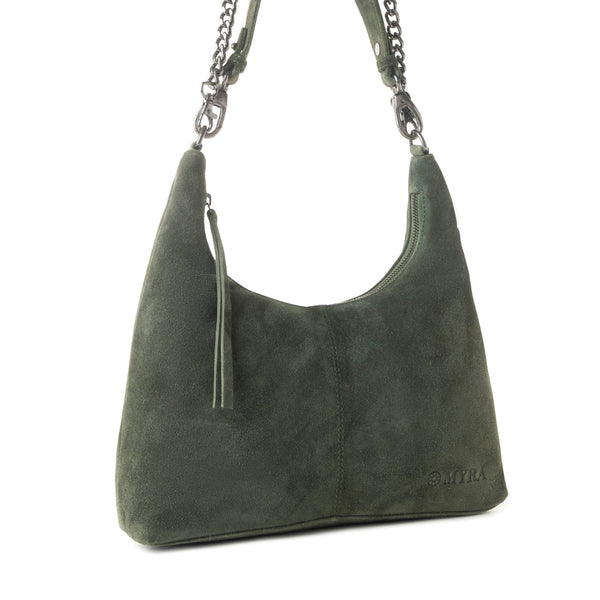 Juniper Trail Genuine Suede Bag for Women in forest green with extra strap - Myra USA