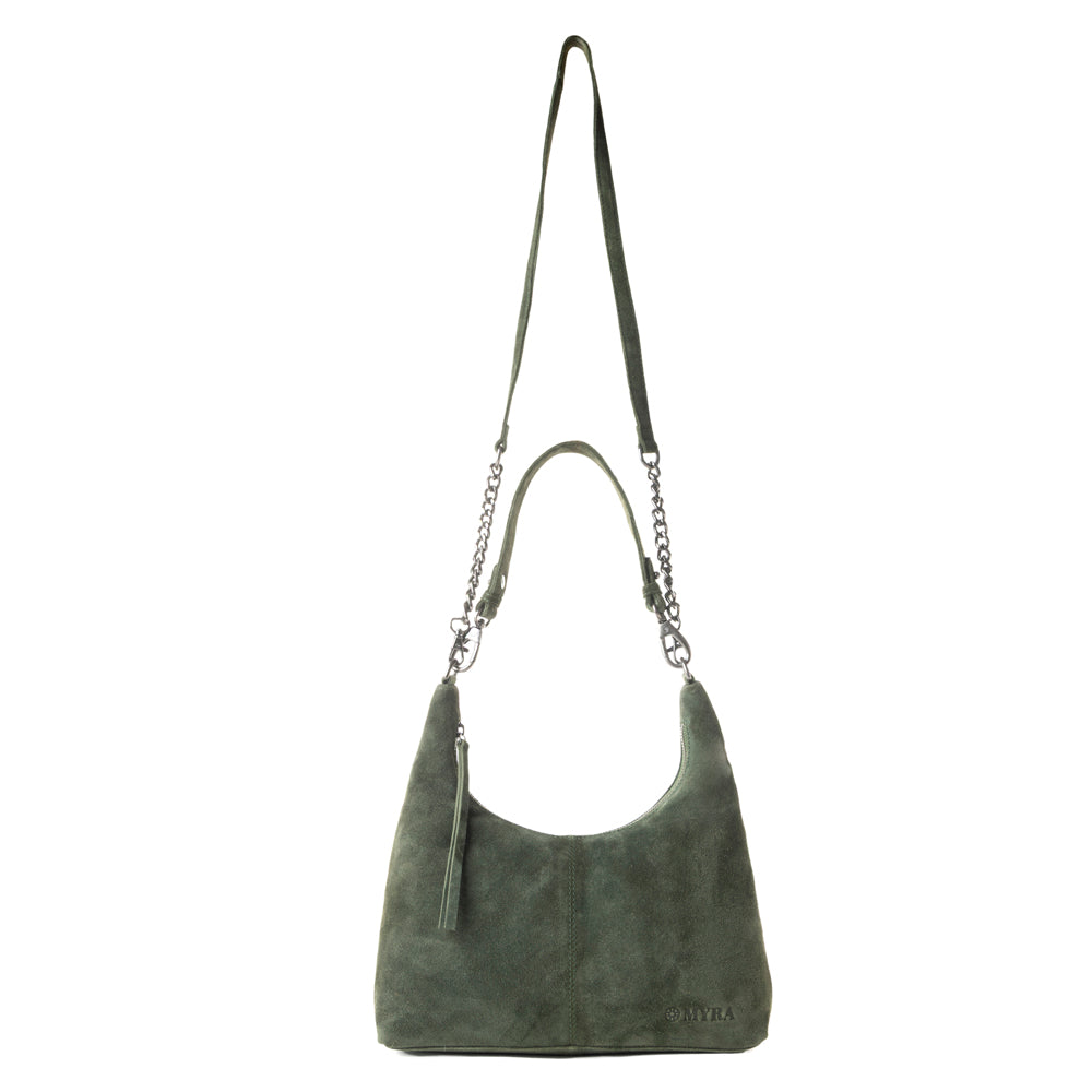 Juniper Trail Genuine Suede Bag for Women in forest green with extra strap - Myra USA