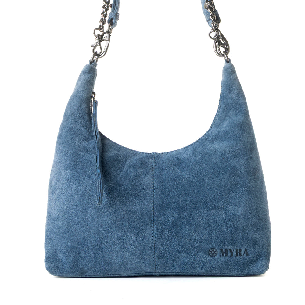 Juniper Trail Genuine Suede Bag for Women in denim blue with extra strap - Myra USA