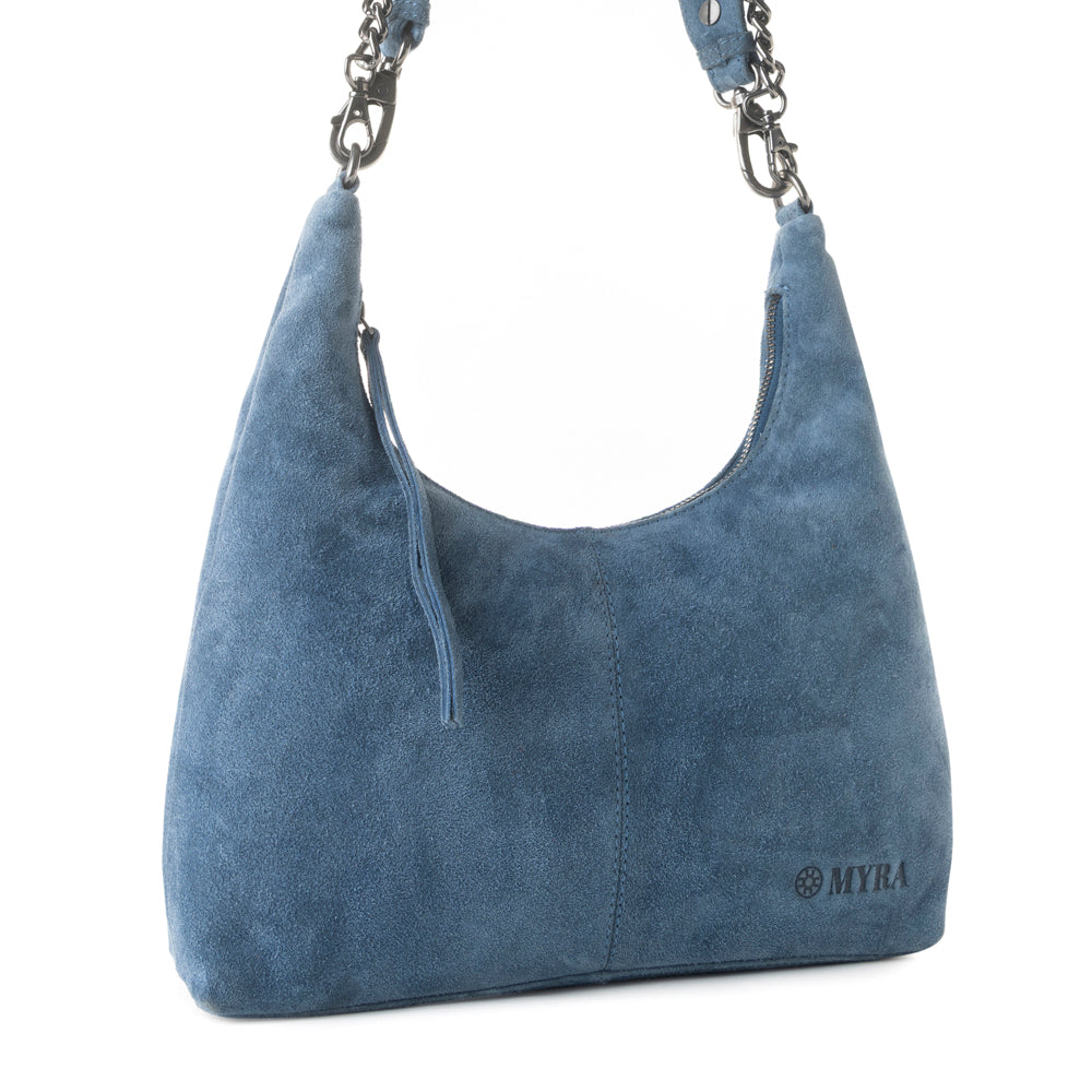 Juniper Trail Genuine Suede Bag for Women in denim blue with extra strap - Myra USA