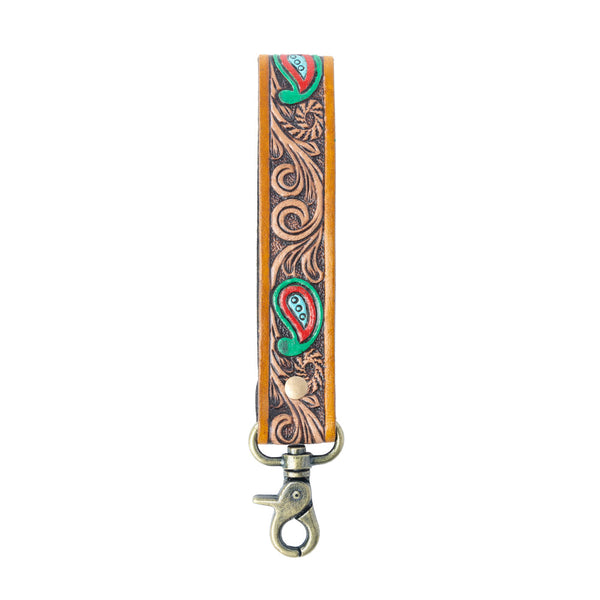 Myra Emerald Ember Handtooled Leather Keyfob in Desert Green - Myra USA