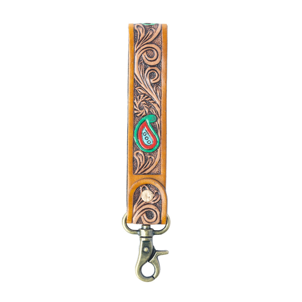 Myra Emerald Ember Handtooled Leather Keyfob in Desert Green