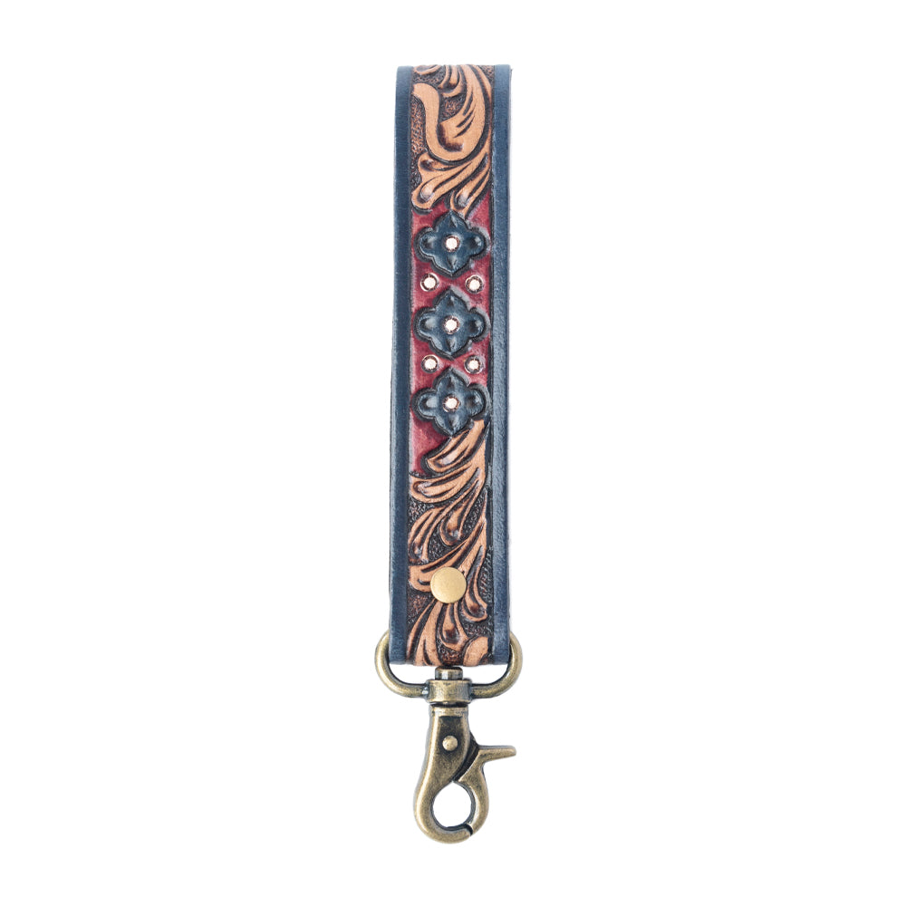 Myra Wild Garnet Handtooled Leather Keyfob in Canyon Shadow