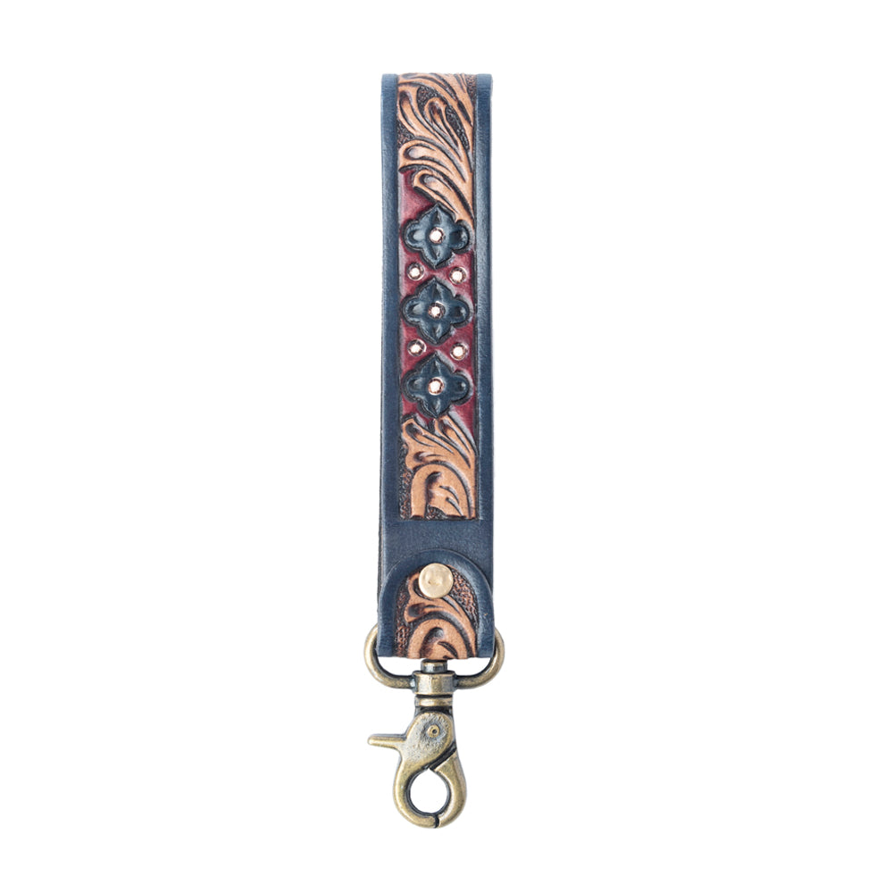 Myra Wild Garnet Handtooled Leather Keyfob in Canyon Shadow