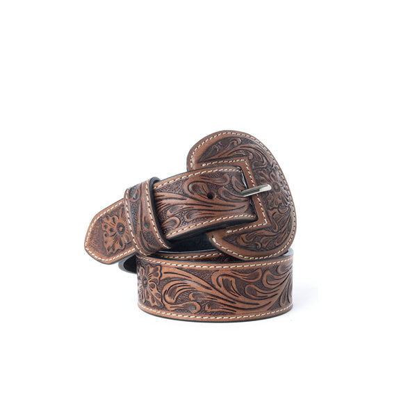 Lariat Rose Leather Belt in Chestnut Brown - Myra USA