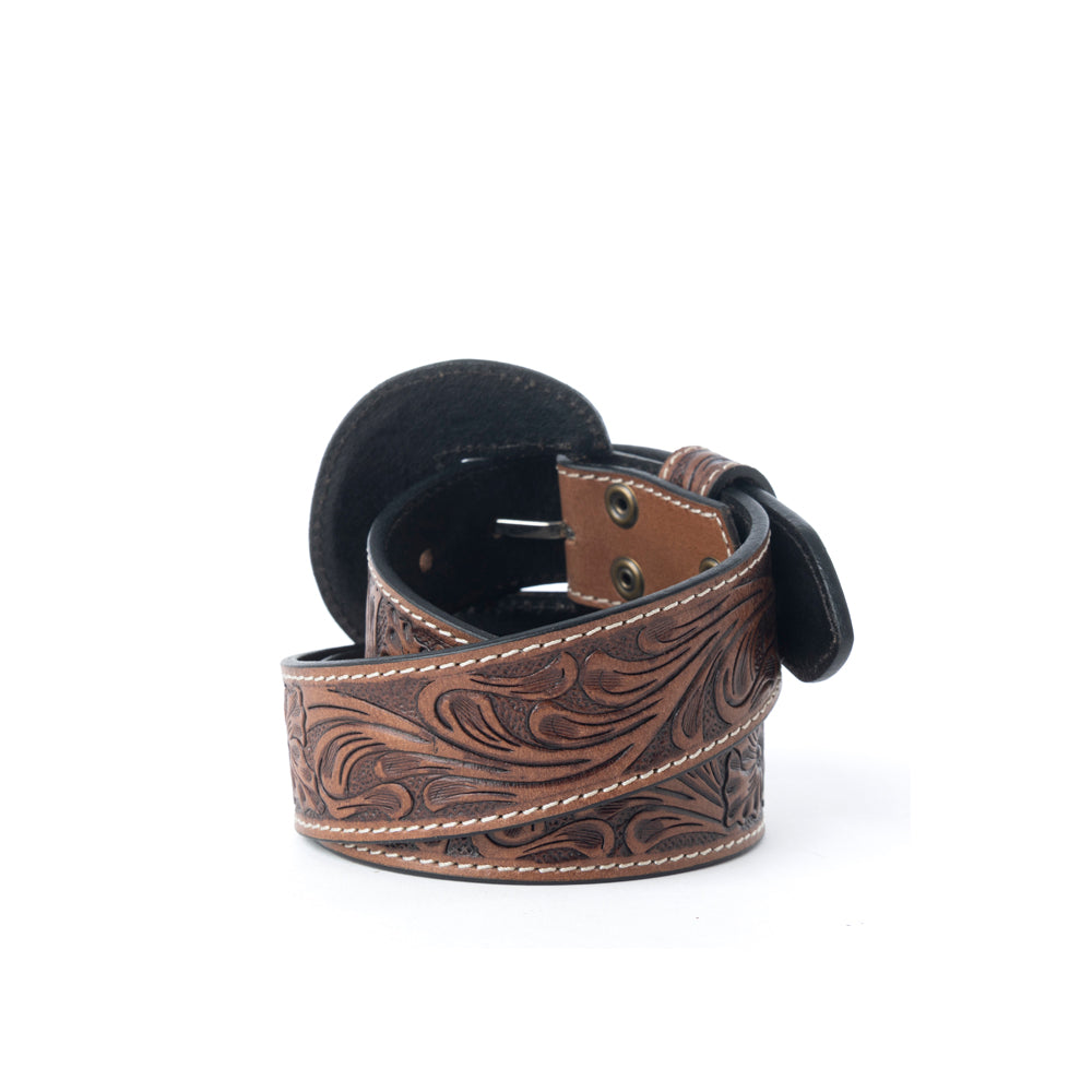 Lariat Rose Leather Belt in Chestnut Brown - Myra USA
