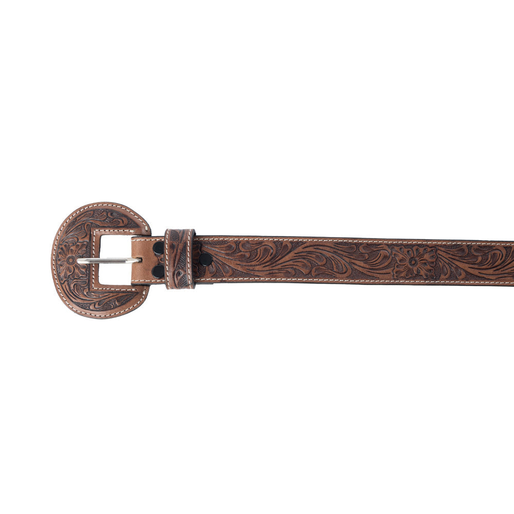 Lariat Rose Leather Belt in Chestnut Brown - Myra USA
