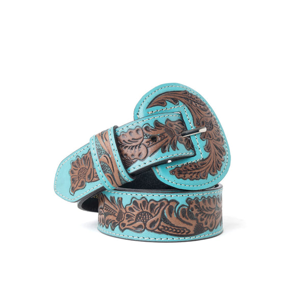 Barrel Bloom Leather Belt in Mahogany Brown - Myra USA