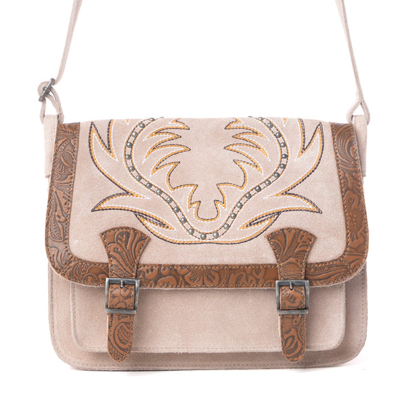 Myra Amberwood Suede Leather Boot Embroidered Leather Bag in Amber - Myra USA