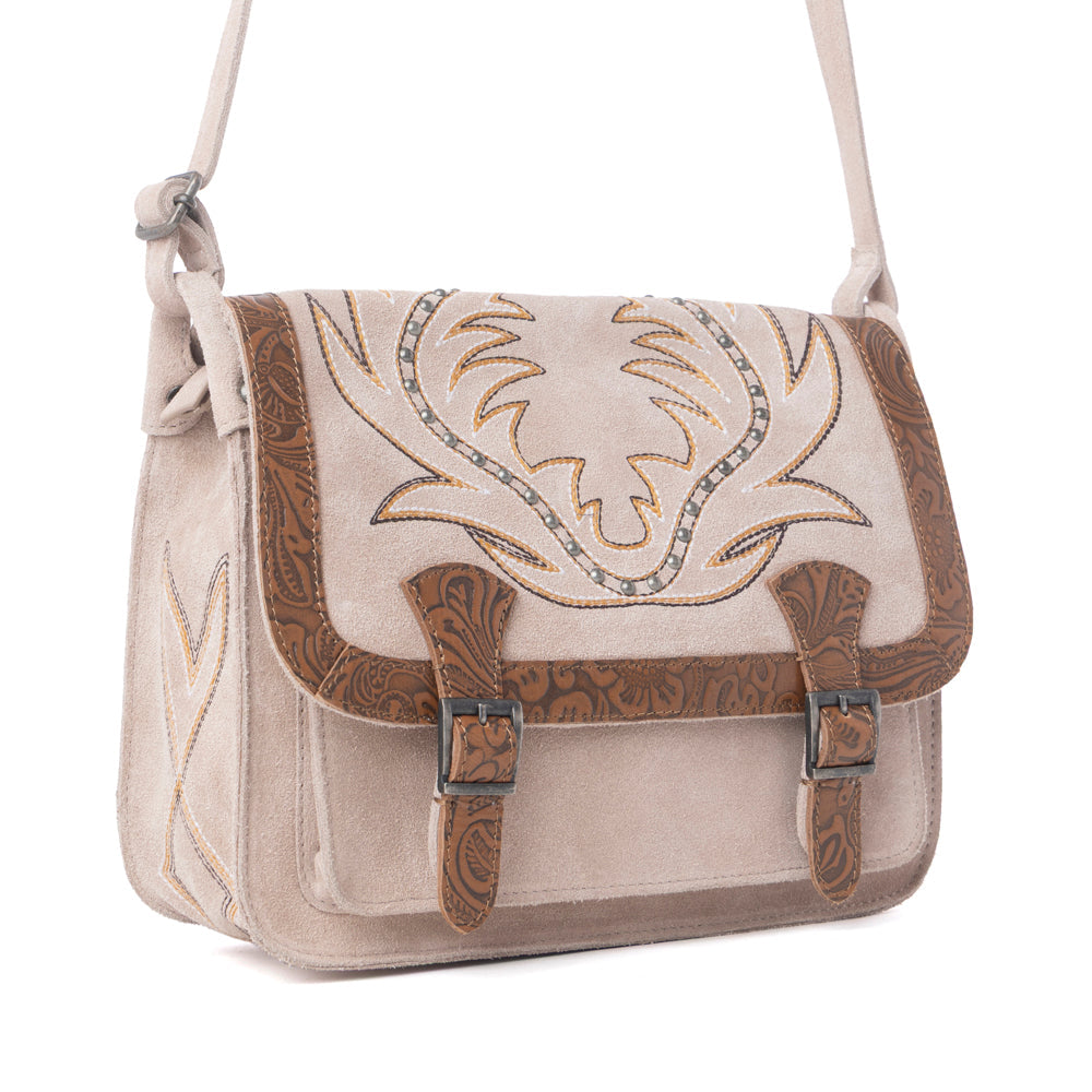 Myra Amberwood Suede Leather Boot Embroidered Leather Bag in Amber - Myra USA