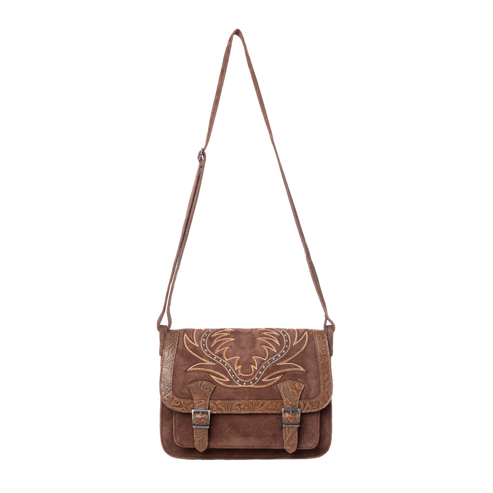 Myra Amberwood Suede Leather Boot Embroidered Leather Bag in Chestnut Brown - Myra USA