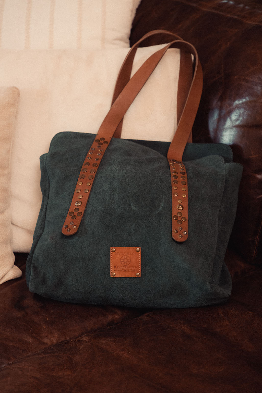 Myra Agarita Tote Bag for Women in green with embossed leather - Myra USA