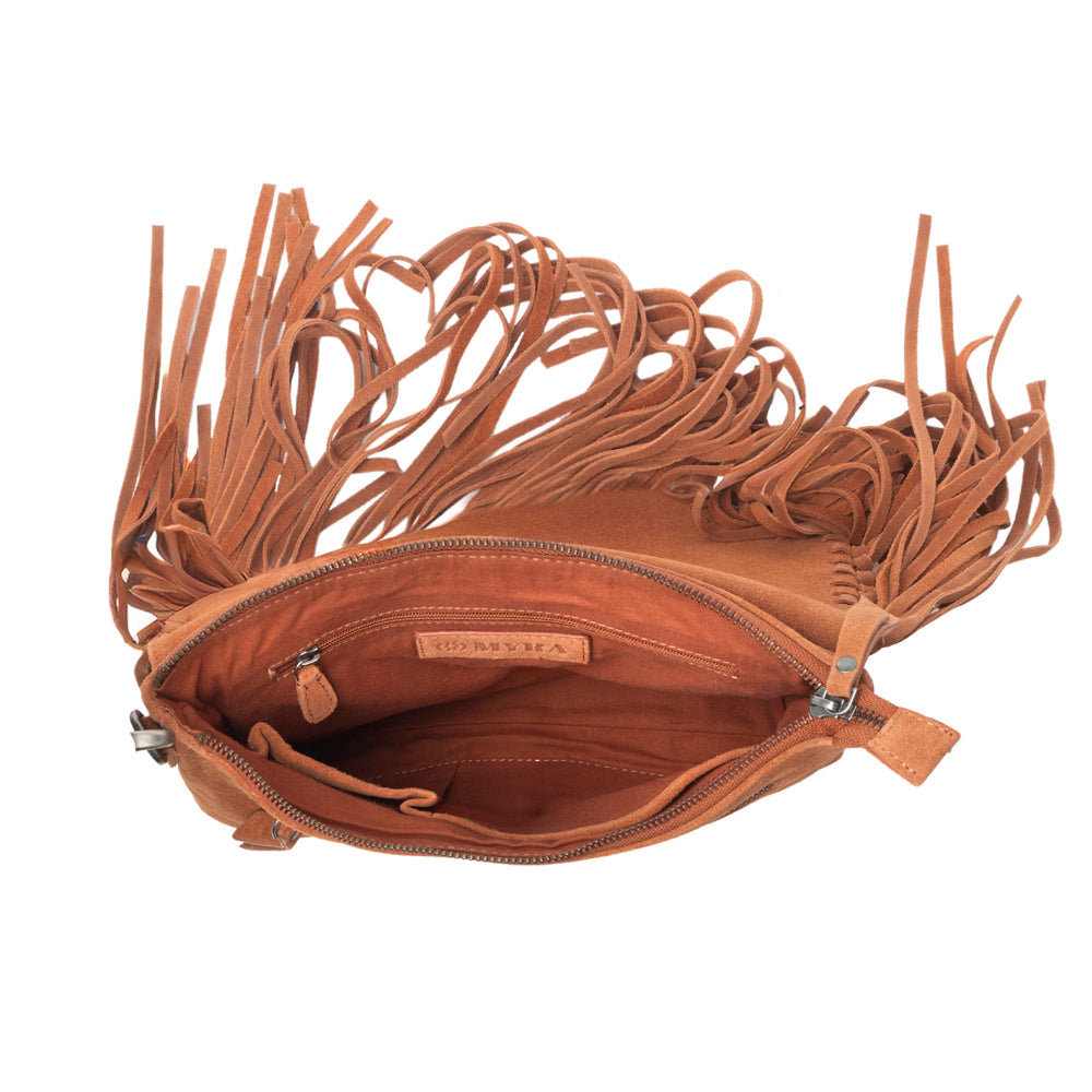 Lucky Charm Leather Bag for Women in Brown with fringe and horseshoe detail - Myra USA