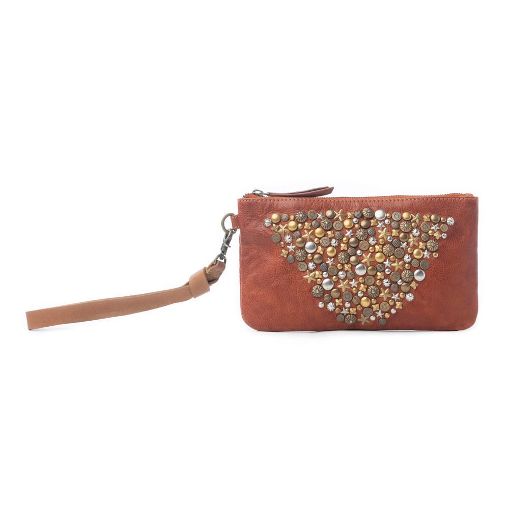 Myra Nova Point Studded Wash Leather Pouch in Bronzed Amber