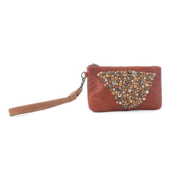 Myra Nova Point Studded Wash Leather Pouch in Bronzed Amber - Myra USA