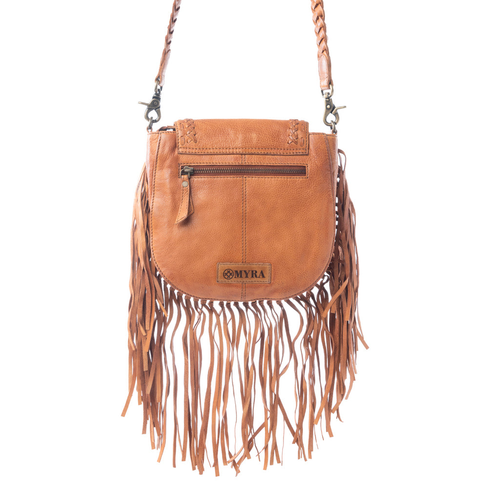 Myra Festival Ember Studded Leather Bag with Fringes in Western Clay - Myra USA