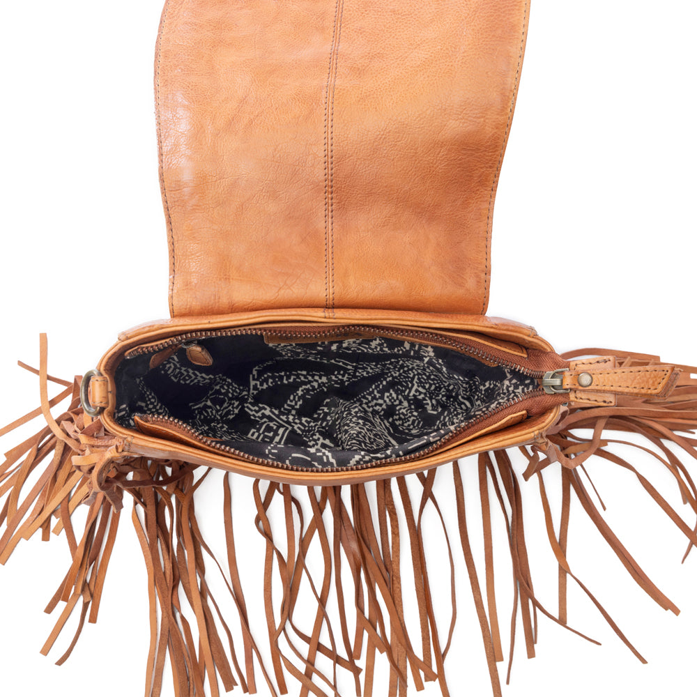 Myra Festival Ember Studded Leather Bag with Fringes in Western Clay - Myra USA