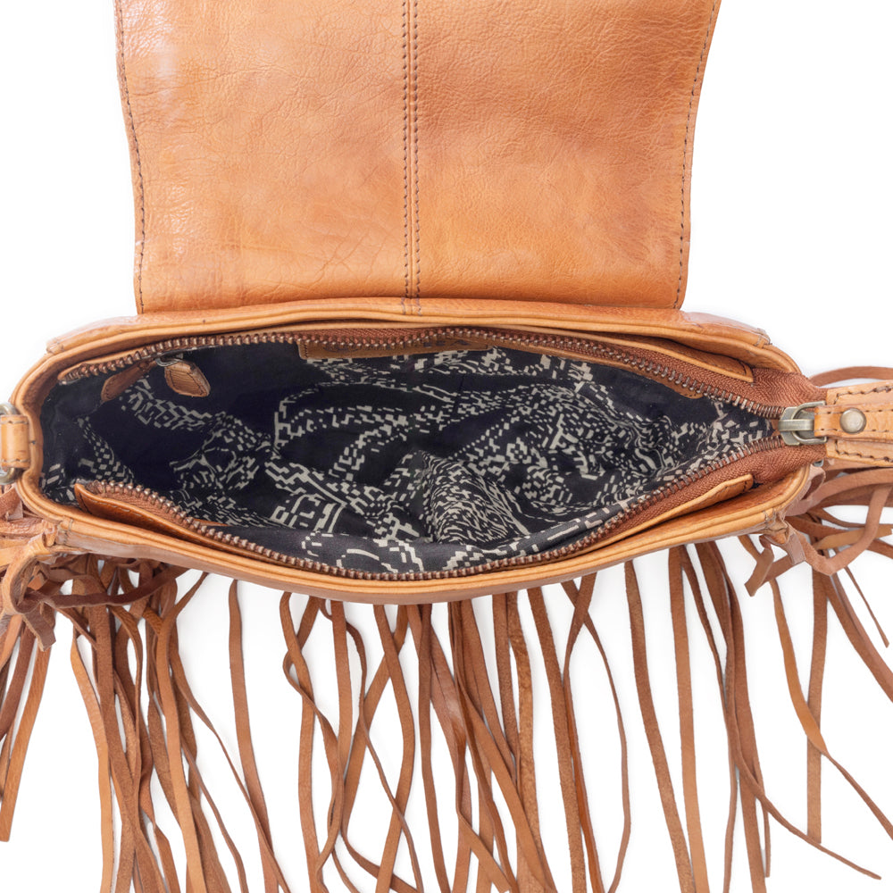 Myra Festival Ember Studded Leather Bag with Fringes in Western Clay