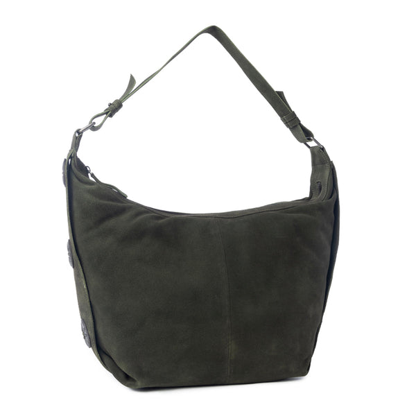 Myra Hunter’s Grove Suede Leather Shoulder Bag in Ranch Olive - Myra USA