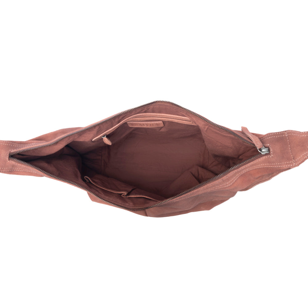 Myra Paradise Valley Suede Leather Shoulder Bag in Auburn Brown
