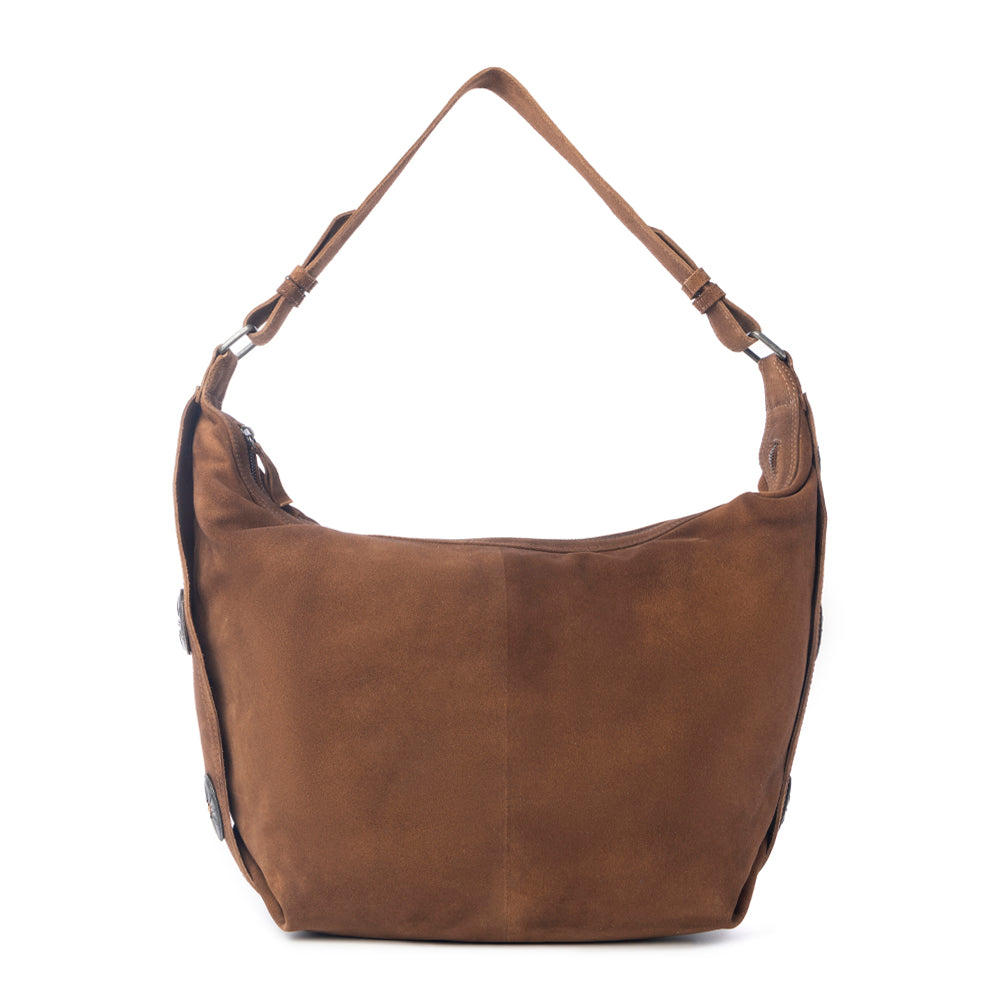 Myra Paradise Valley Suede Leather Shoulder Bag in Auburn Brown