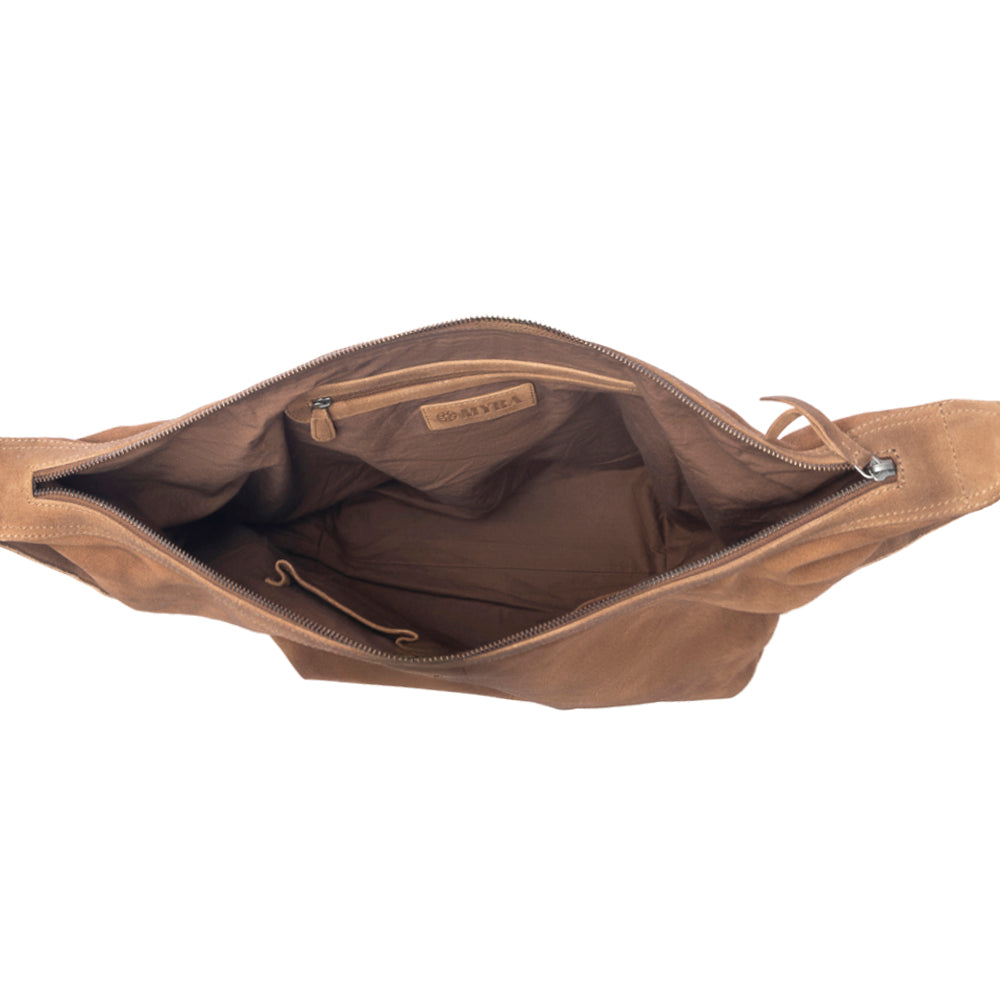 Myra Paradise Valley Suede Leather Shoulder Bag in Auburn Brown