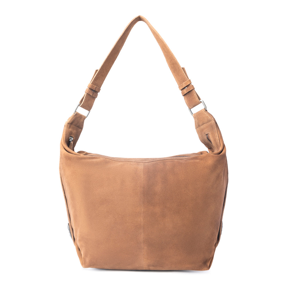 Myra Rustwood Suede Leather Shoulder Bag in Oak Brown