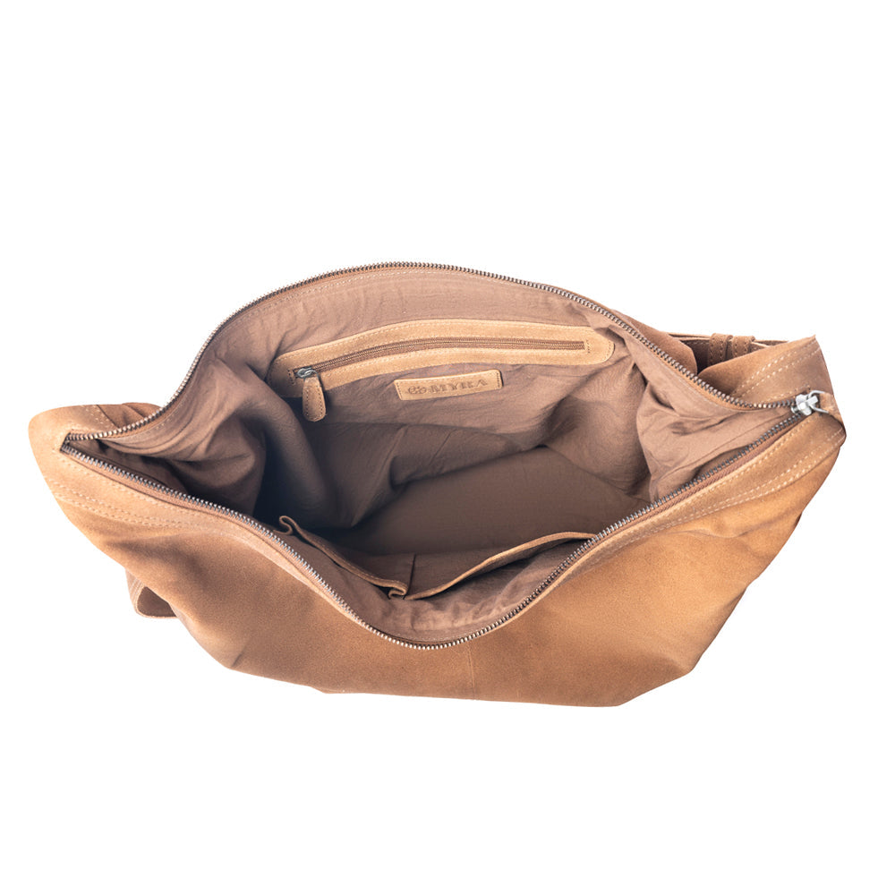 Myra Rustwood Suede Leather Shoulder Bag in Oak Brown