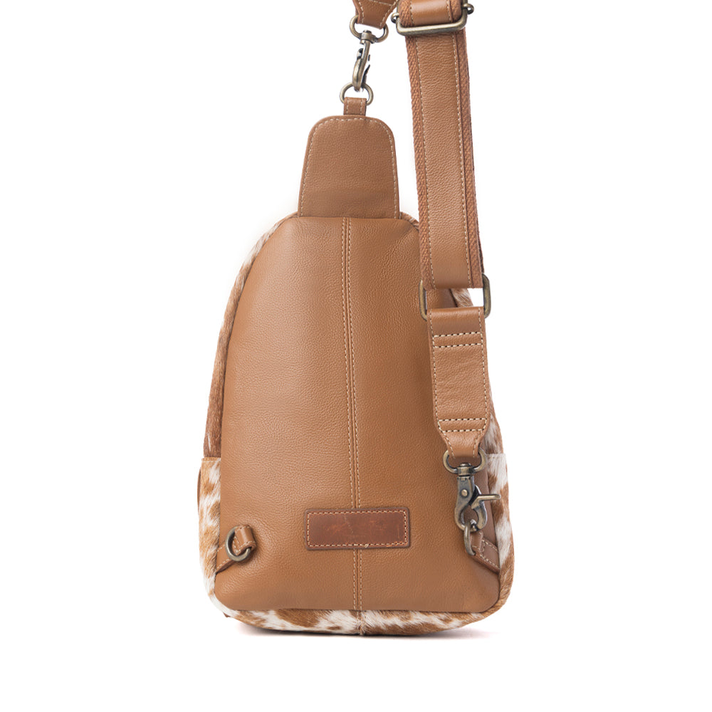 Myra Horizon Vale Handtooled Hairon Leather Fanny Pack in Warm Caramel - Myra USA