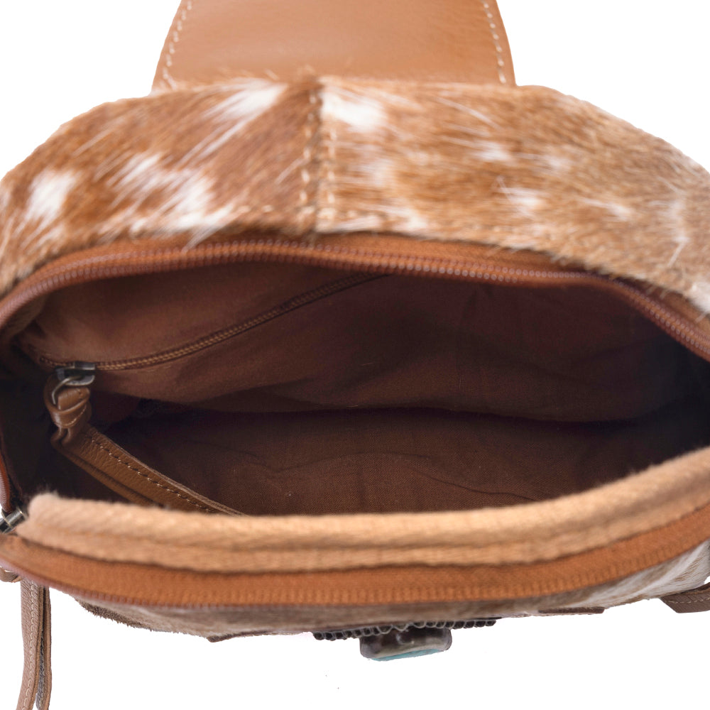 Myra Horizon Vale Handtooled Hairon Leather Fanny Pack in Warm Caramel - Myra USA