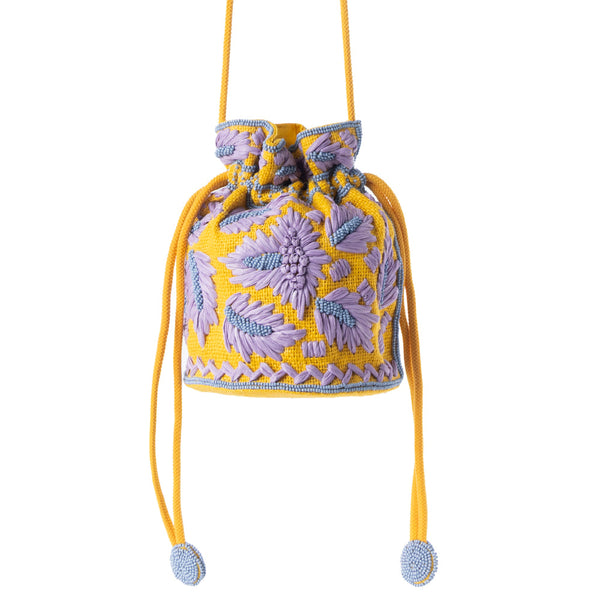 Honey Vine Western Bucket Bag for Women in Yellow with embroidered detail - Myra USA